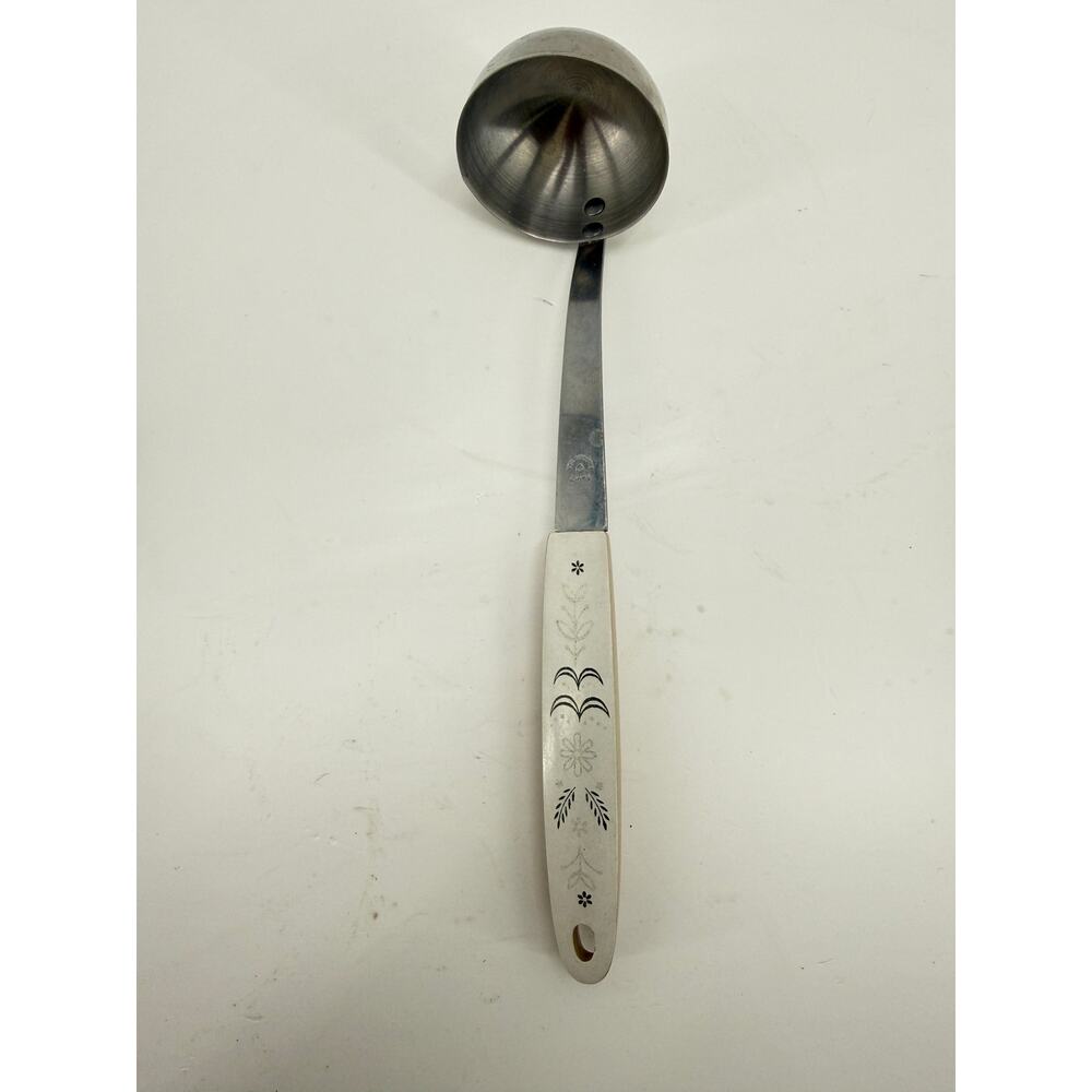 Flint Stainless USA Soup Ladle Floral Handle Vintage Mid Century Kitchen Utensil